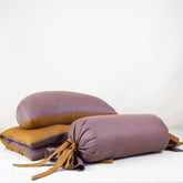 Ensemble de méditation en lin avec bolster, zafu demi-lune et zabuton au kapok, dans des tons naturels