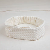 bandeau soin de visage en coton nid d'abeille écru avec scratch et élastique