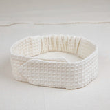 bandeau soin de visage en coton nid d'abeille écru avec scratch et élastique