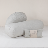 Ensemble de méditation en lin naturel comprenant un zafu rond, un bolster de yoga et un coussin pour les yeux à la lavande, faits main au Maroc – Atelier Cocon