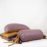 Ensemble de méditation en lin avec bolster, zafu demi-lune et zabuton au kapok, dans des tons naturels