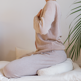 Oatmeal Half-Moon Meditation Cushion – Linen Cover & Natural Kapok Filling